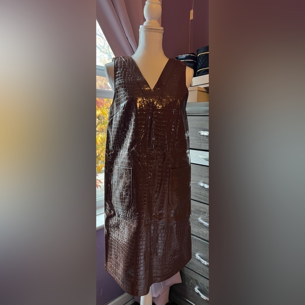 Halogen x Atlantic-Pacific Mini Dress Pockets Crocodile Print Small New Lining - Picture 6 of 7